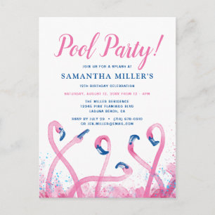 Carte Postale Partie du pool   Flamant rose bleu tropical rose