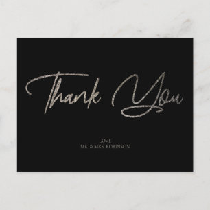 Carte Postale Parties scintillant argent chic et Merci noir pers