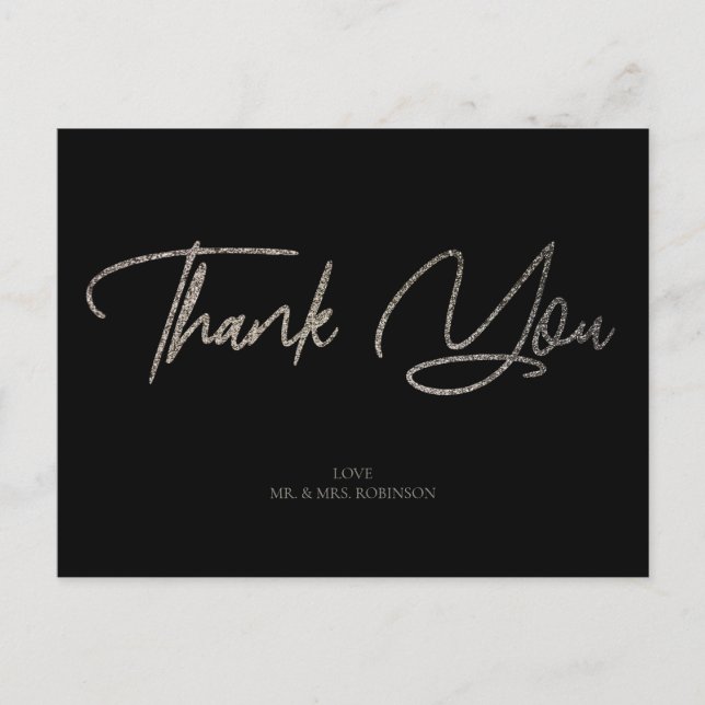 Carte Postale Parties scintillant argent chic et Merci noir pers (Devant)
