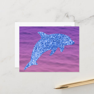 Carte Postale Parties scintillant Bleue Dauphin En Mer Rose Et V