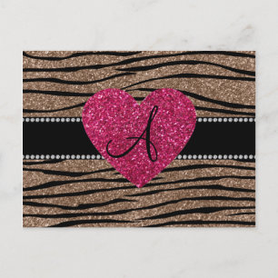 Carte Postale Parties scintillant brune monogramme zèbre rayures