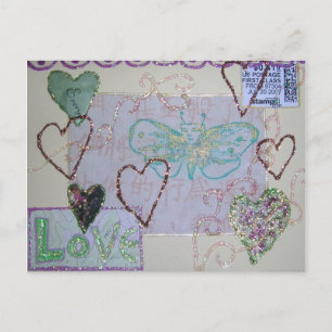 Carte Postale Parties scintillant Coeur Amour collage