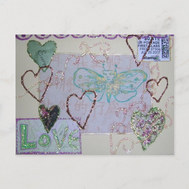 Carte Postale Parties scintillant Coeur Amour collage (Devant)