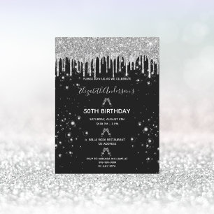 Carte Postale Parties scintillant d'anniversaire noir argent bri