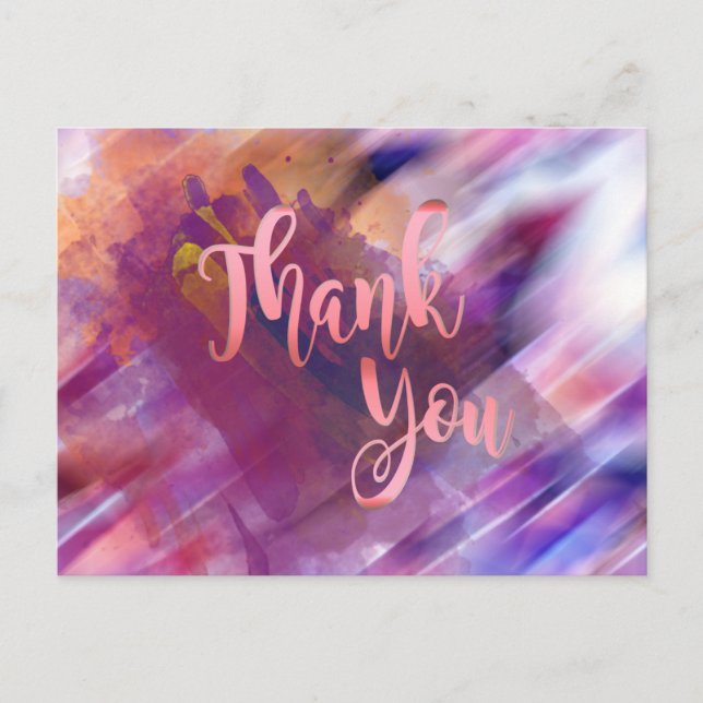 Carte Postale Parties scintillant d'aquarelle rose Merci Rose or (Devant)