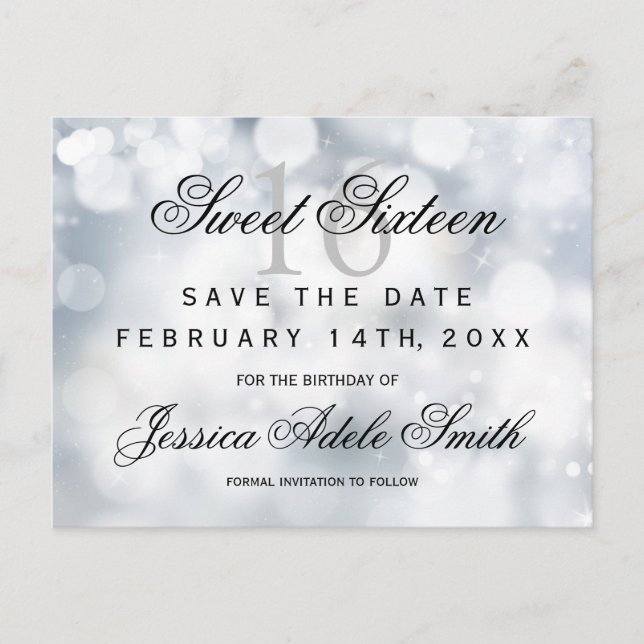 Carte Postale Parties scintillant d'argent glamour Sweet 16 enre (Devant)