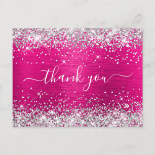 Carte Postale Parties scintillant d'argent Hot rose Poil Anniver
