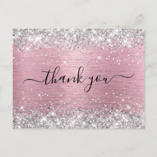 Carte Postale Parties scintillant d'argent rose pâle Merci d'ann