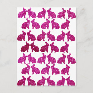 Carte Postale Parties scintillant de Pâques Bunnies roses Bunny