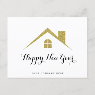 Carte Postale Parties scintillant d'or Joyeux nouvel an immobili