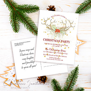 Carte Postale Parties scintillant d'or Reindeer Noël Fête Invita