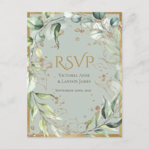 Carte Postale Parties scintillant d'or rustique verdure Mariage 