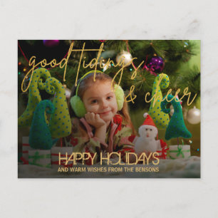 Carte Postale Parties scintillant d'or Script Festive Noël