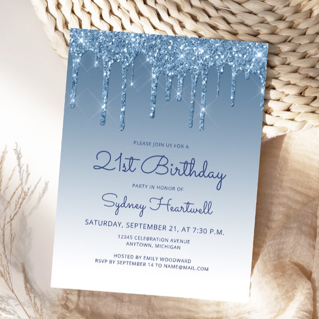 Carte Postale Parties scintillant Drips Blue 21st Birthday Party (Créateur téléchargé)