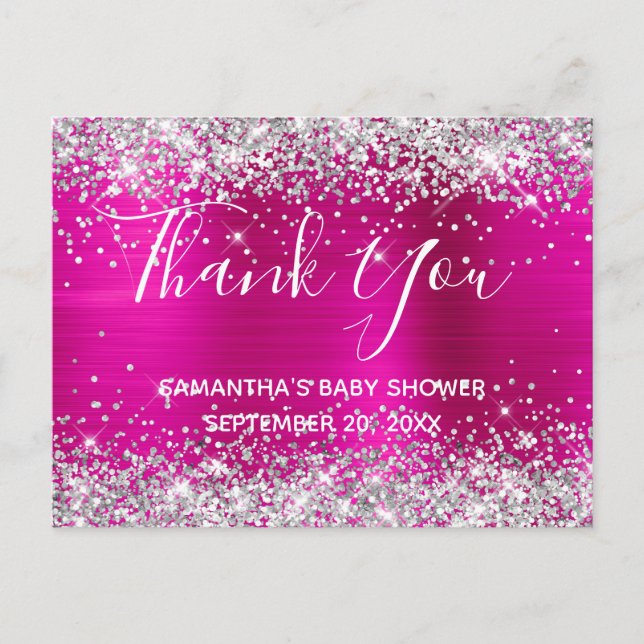 Carte Postale Parties scintillant en argent Merci Baby shower à  (Devant)