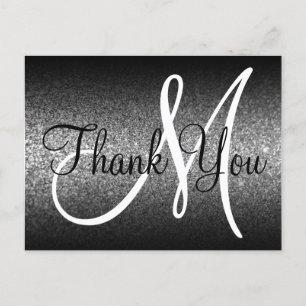 Carte Postale Parties scintillant en argent noir Monogramme Merc