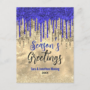 Carte Postale Parties scintillant en or bleu chic gouttes Noël n