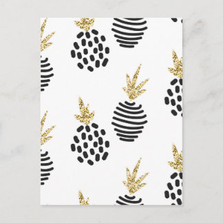 Carte Postale Parties scintillant et ananas abstraits noirs.