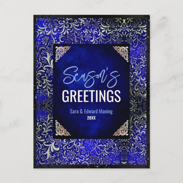 Carte Postale Parties scintillant florale bleu royal chic Noël n (Devant)