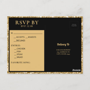 Carte Postale Parties scintillant Noir & Or Monogramme Mariage i
