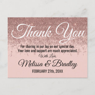 Carte Postale Parties scintillant or rose étincelles Merci rose