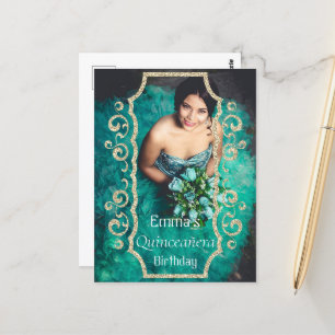 Carte Postale Parties scintillant Photo Black Gold Quinceañera A