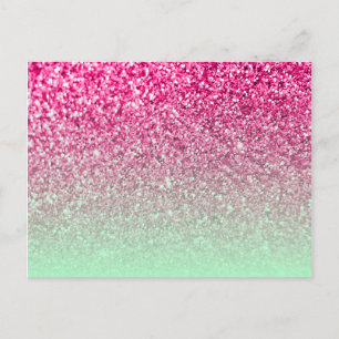 Carte Postale Parties scintillant photo rose chaud et Ombre vert