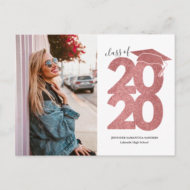 Carte Postale Parties scintillant rose 2020 Faire-part de gradua (Devant)