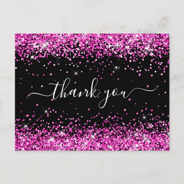 Carte Postale Parties scintillant rose chaud Merci Baby shower n (Devant)
