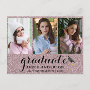 Carte Postale Parties scintillant rose fantaisie 3 Photo Graduat