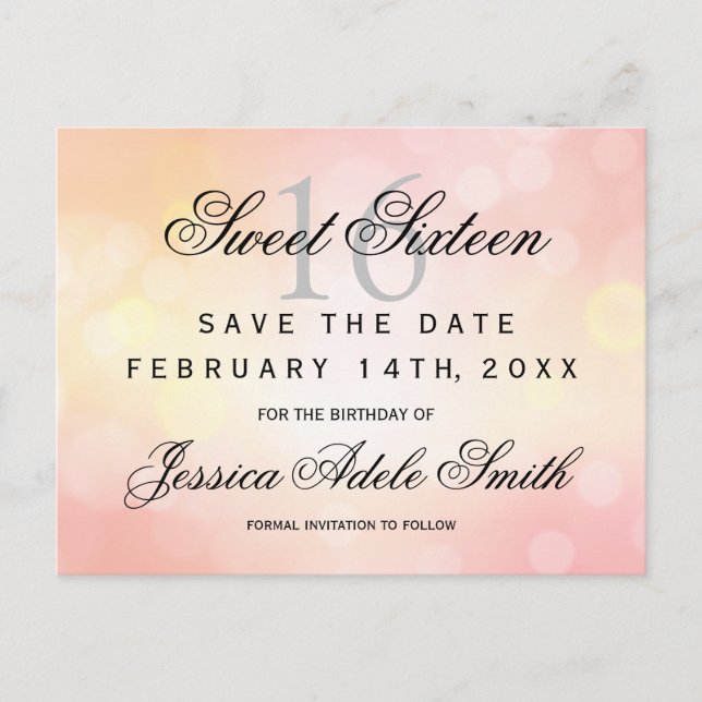Carte Postale Parties scintillant rose glamour Sweet 16 enregist (Devant)