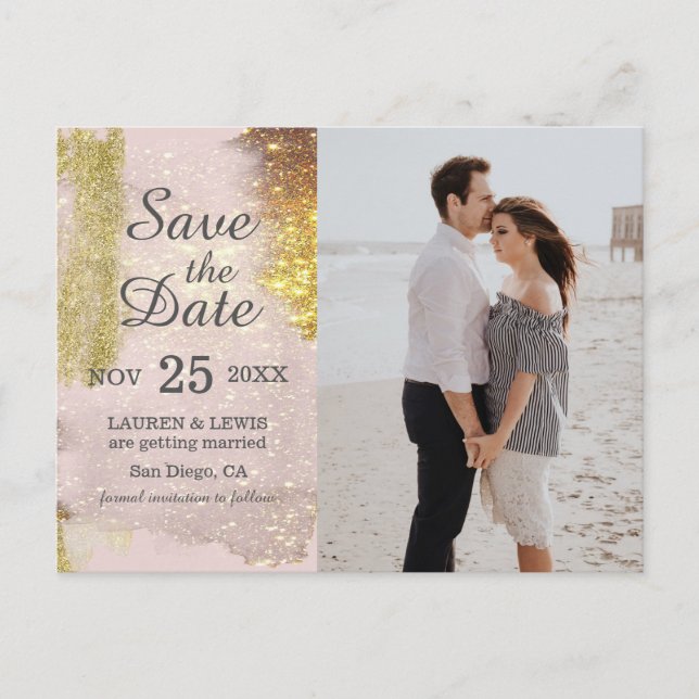 Carte Postale Parties scintillant Rose Gold Photo Wedding Enregi (Devant)