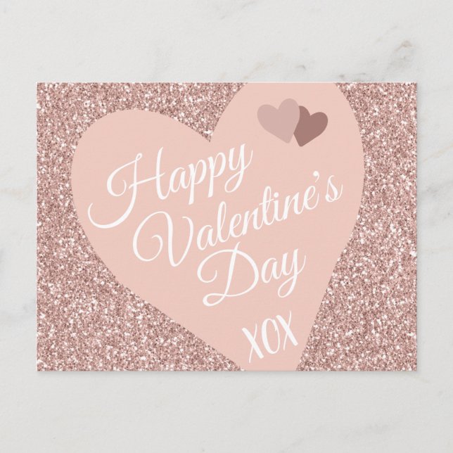 Carte Postale Parties scintillant rose Joyeux Valentines Jour XO (Devant)