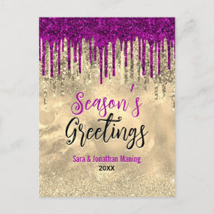 Carte Postale Parties scintillant rose or chic gouttes Noël nouv