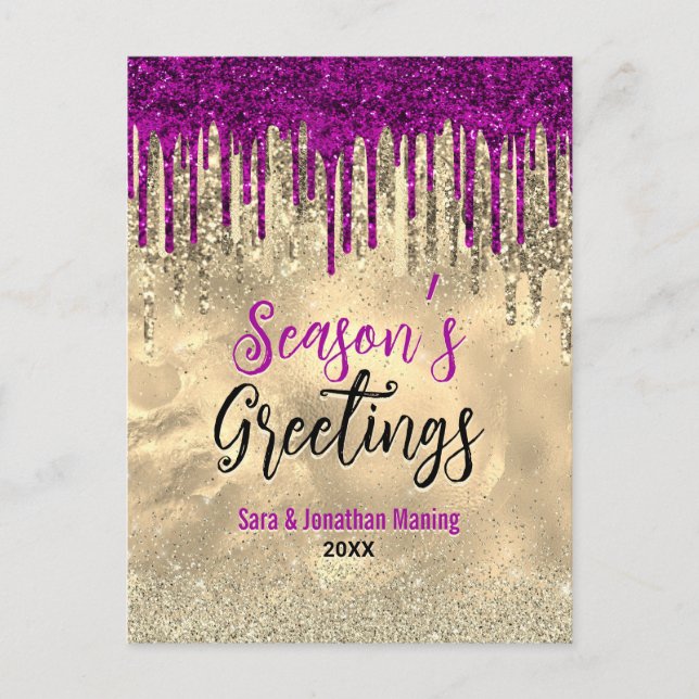 Carte Postale Parties scintillant rose or chic gouttes Noël nouv (Devant)