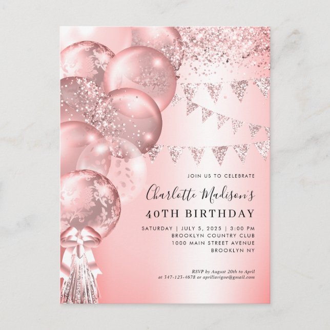 Carte Postale Parties scintillant rose Rose Or Balloon N'importe (Devant)