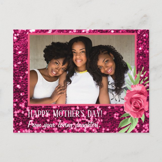 Carte Postale Parties scintillant rose rose photo Fête des Mères (Devant)