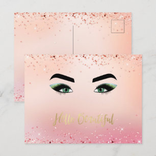 Carte Postale Parties scintillant Rose Vert Yeux Oeil Oeil Lashe