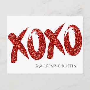 Carte Postale Parties scintillant rouge XOXO   Brush de glam Hug