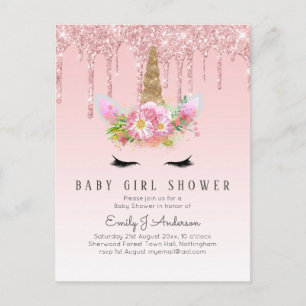 Carte Postale PARTIES SCINTILLANT UNICORN Bébé FILLE Douche Or r