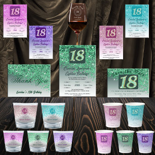 Carte Postale Parties scintillant verte, 18e anniversaire Merci