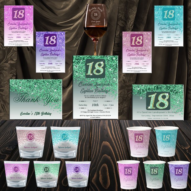 Carte Postale Parties scintillant verte, 18e anniversaire Merci (Créateur téléchargé)