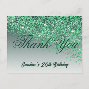 Carte Postale Parties scintillant verte, Merci du 20e anniversai