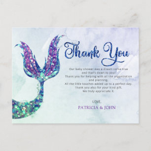 Carte Postale Parties scintillant violet  sirène Baby shower Mer