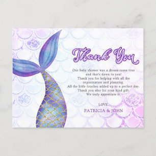 Carte Postale Parties scintillant violet  sirène Baby shower Mer
