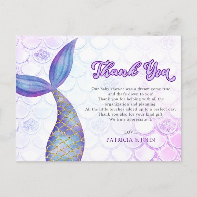 Carte Postale Parties scintillant violet  sirène Baby shower Mer (Devant)