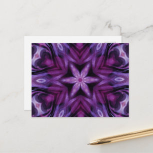 Carte Postale Parties scintillant violette Coeur et Fleur Motif 
