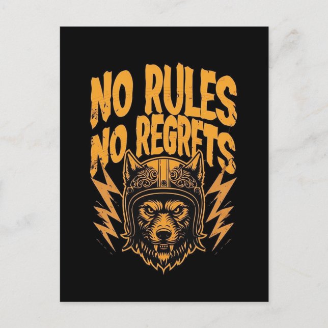 Carte Postale Pas de règlement Pas de Regrets - Wolf Biker Graph (Devant)