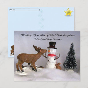 Carte Postale Passage à niveau - Snowman et Reindeer Hiver amusa