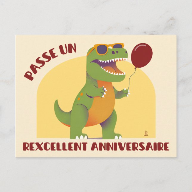 Carte Postale Passe un rexcellent anniversaire - dinosaure drôle (Devant)